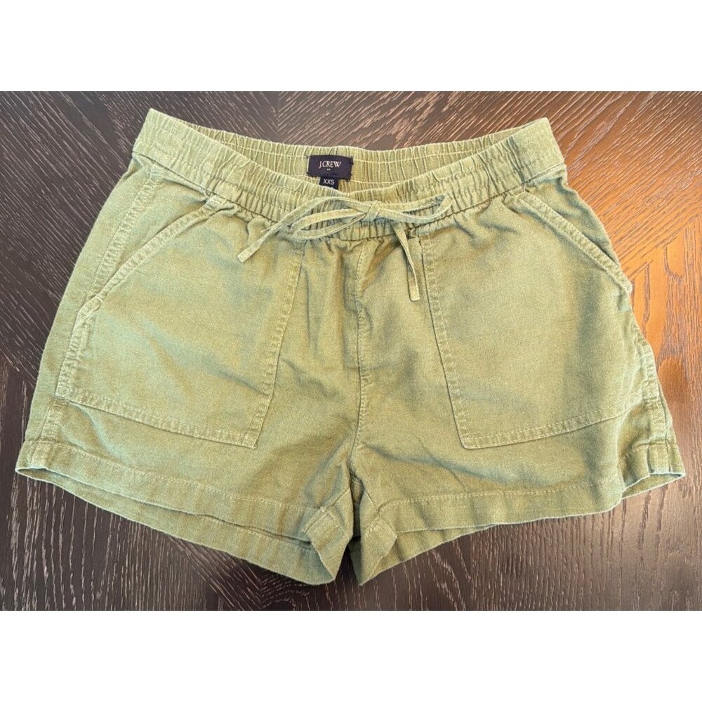 J.Crew Womens XXS Olive Green Linen Blend Shorts With Elastic Waist & Drawstring